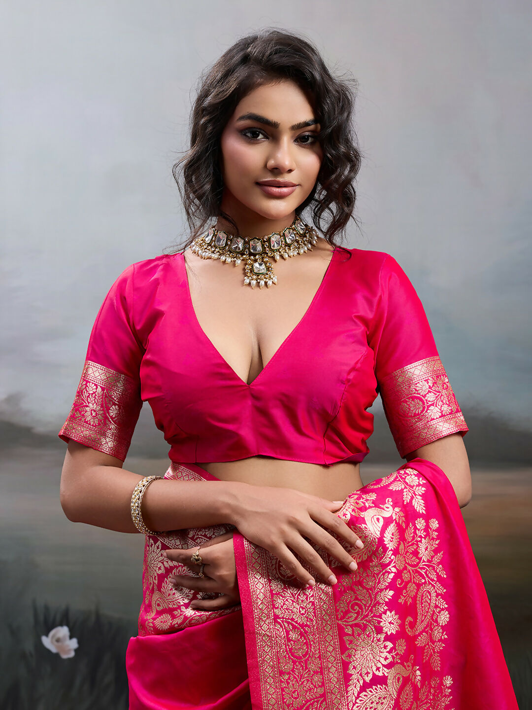 Shree Shyam Fashion Pink Silk Blend Saree