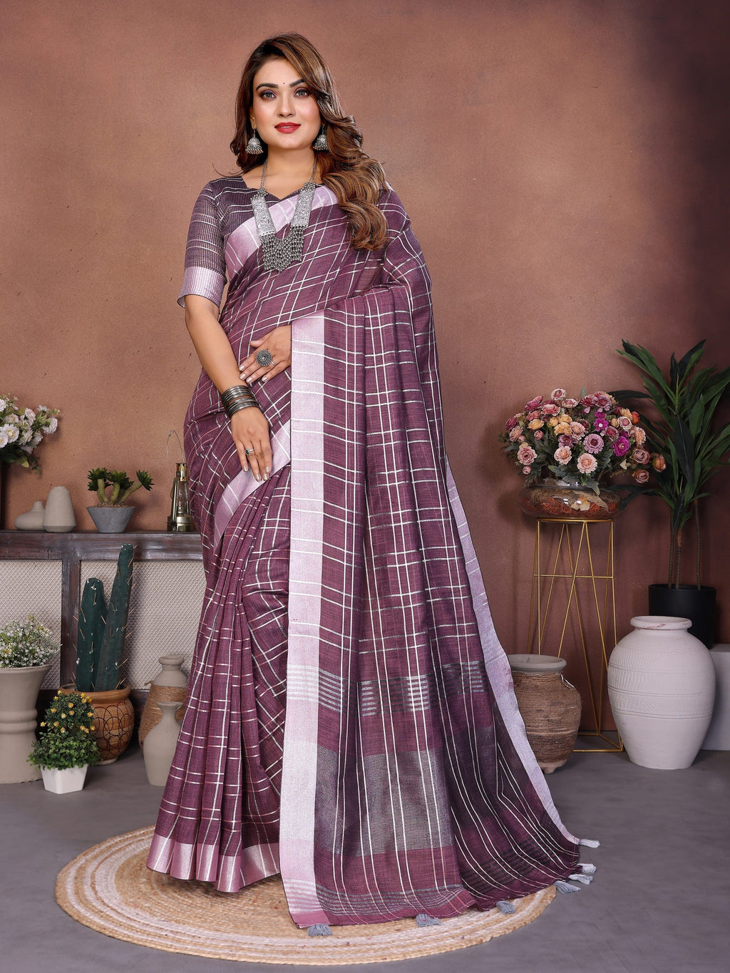 Anaita Purple Weaving Linen Cotton Saree With Blouse