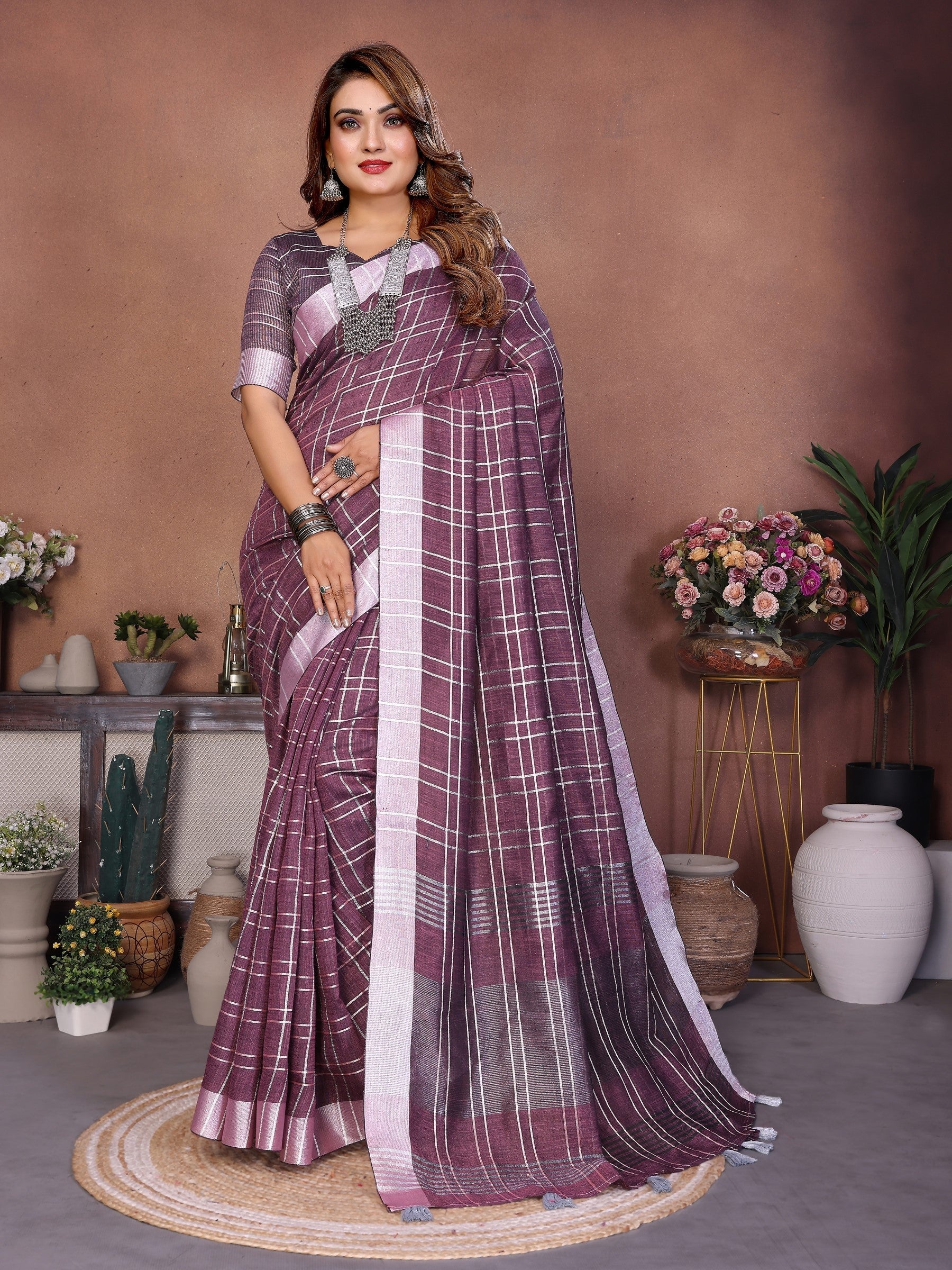 Anaita Purple Weaving Linen Cotton Saree With Blouse