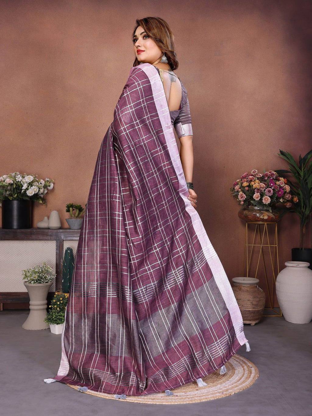 Anaita Purple Weaving Linen Cotton Saree With Blouse