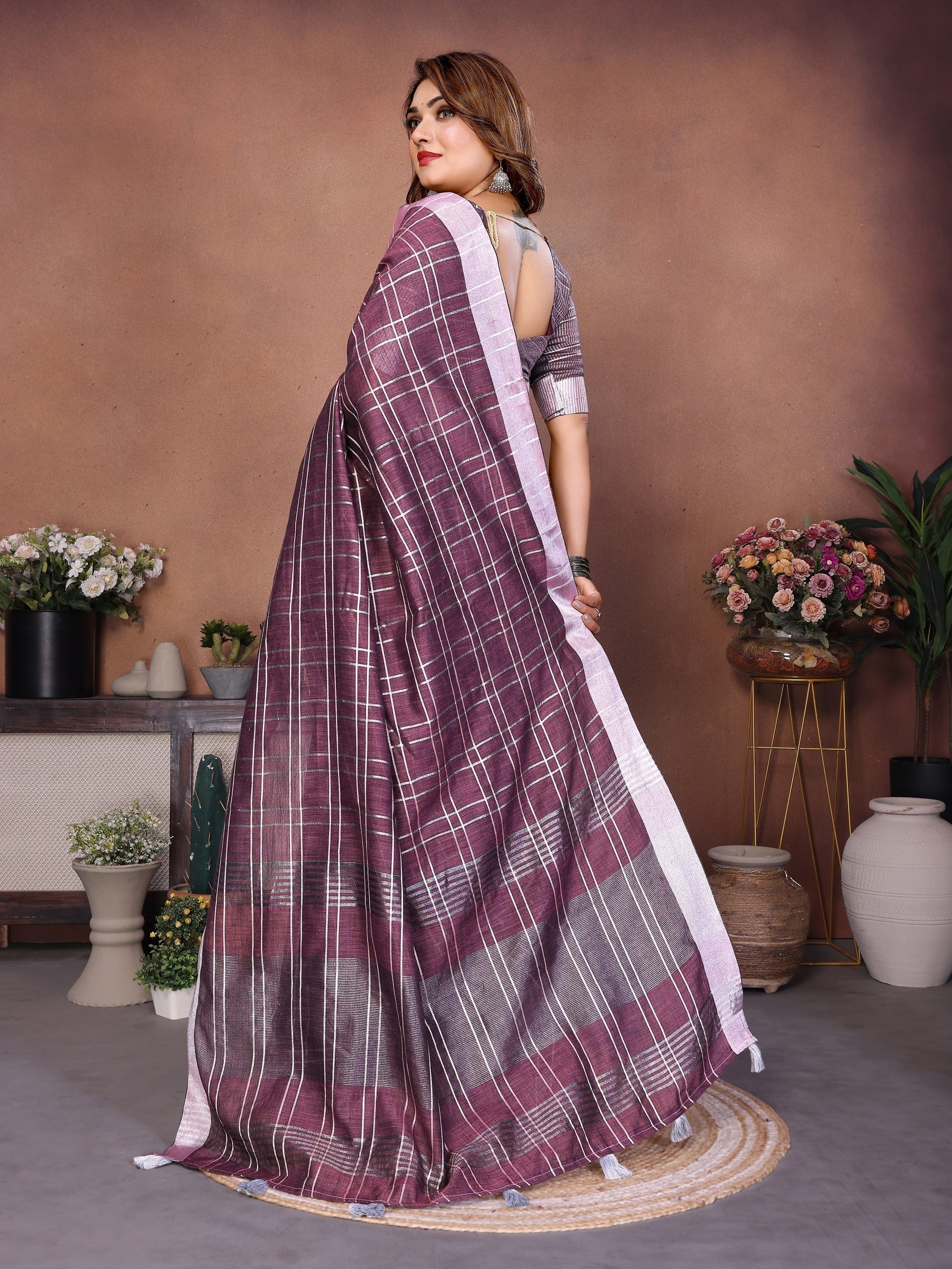 Anaita Purple Weaving Linen Cotton Saree With Blouse