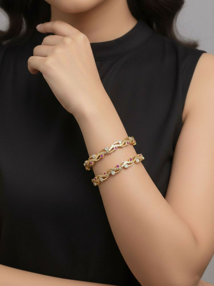 NVR Women Set of 2 Gold Plated CZ Stone Bangle