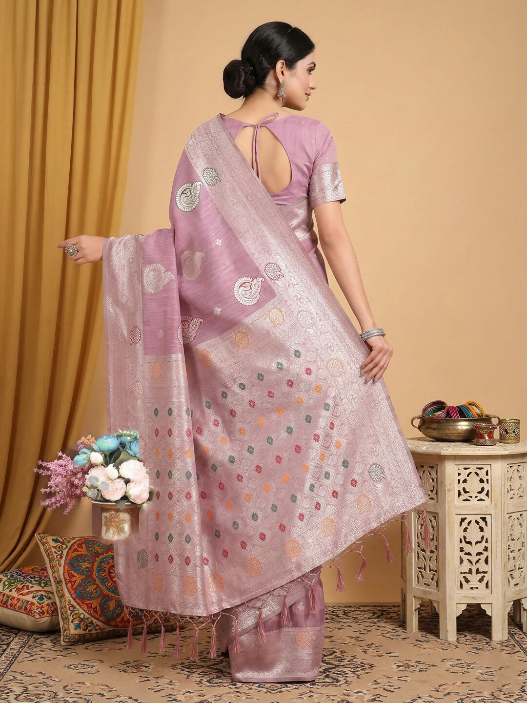 Shree Shyam Fashion Purple Linen Cotton Saree