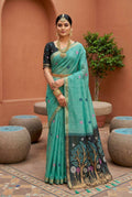 Vastranavya Sky Blue Muga Cotton Meenakari & Azarakh Pallu Saree with Contrast Blouse