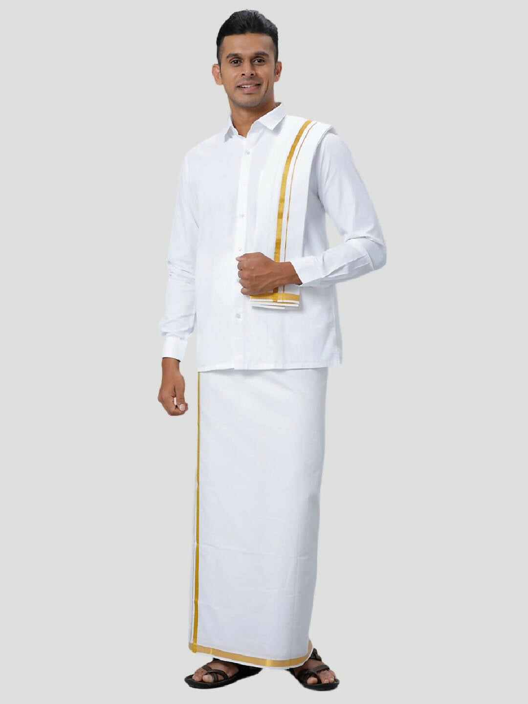 Ramraj Cotton Mens 3/4 Poly Cotton ( 3*1 ) Dhoti, Towel - White