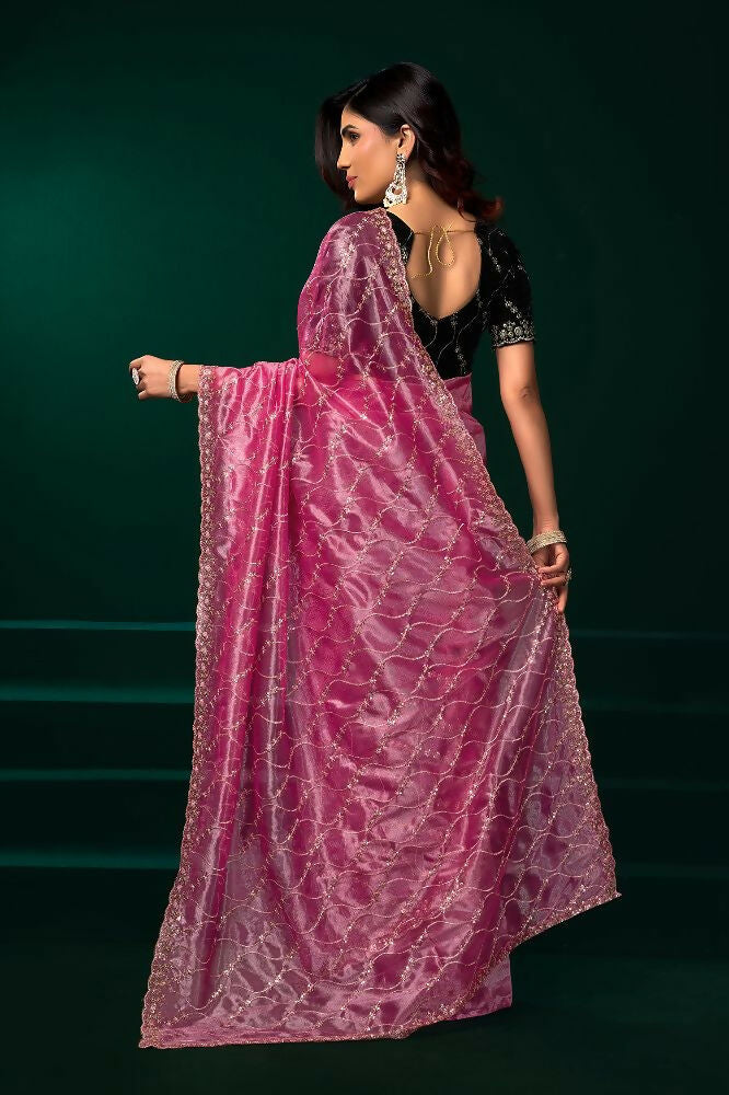 Joban Fashion Pink Net Party Wear Sarees