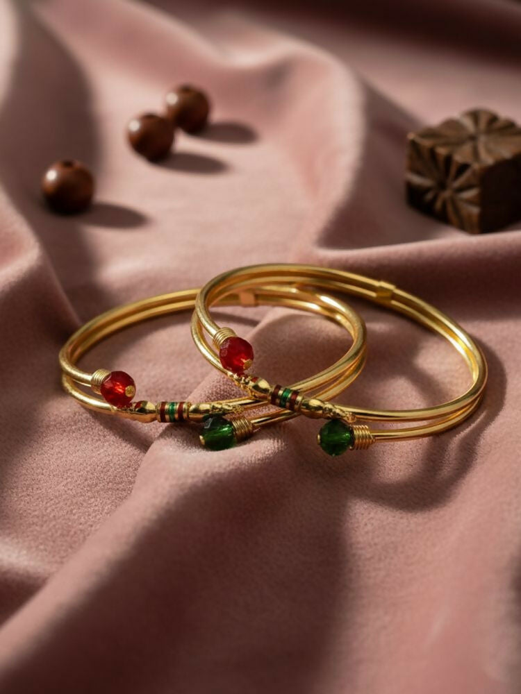 NVR Women Set of 2 Gold Plated Artificial Beads Bangle