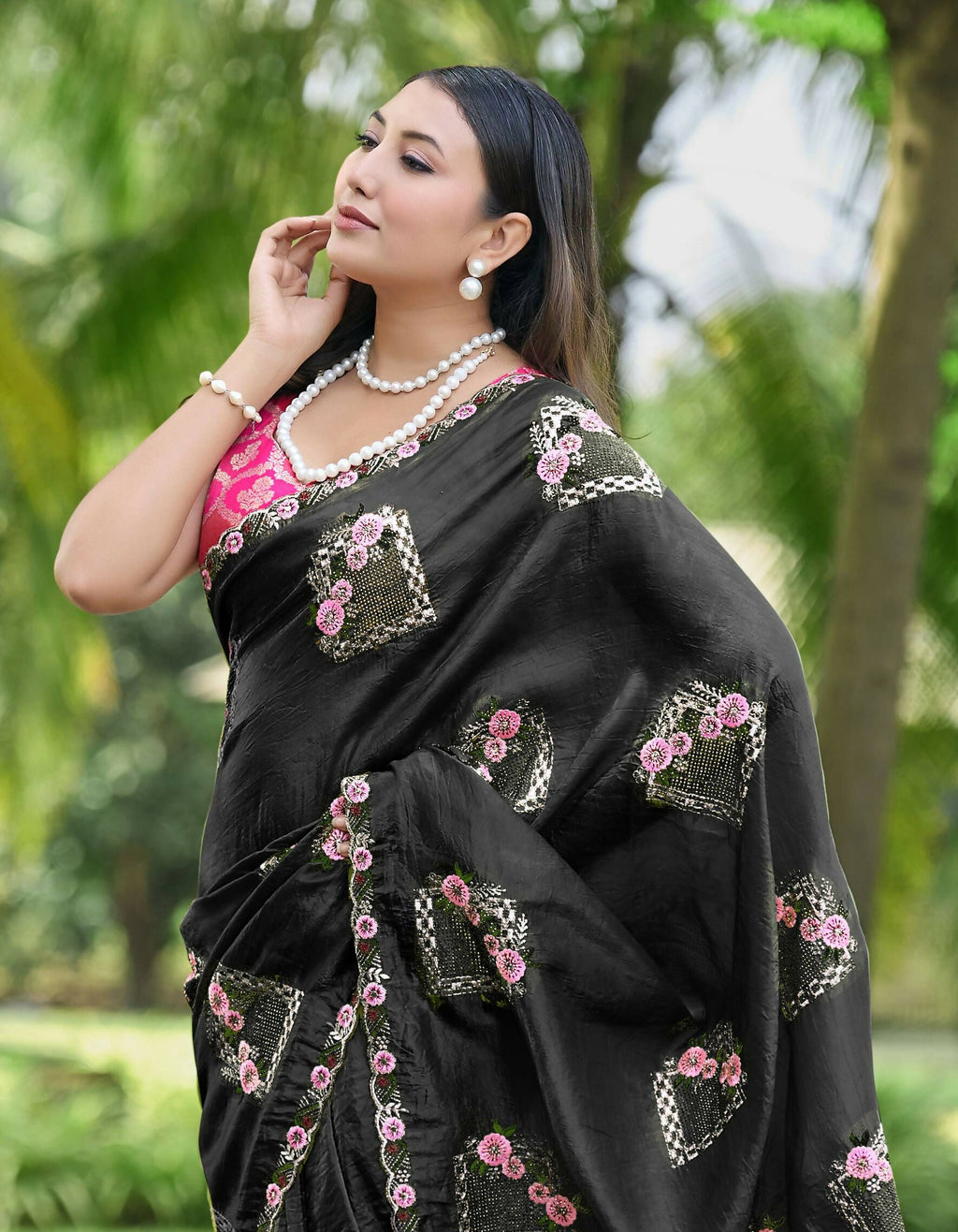 Teeya Creation Black Color Pure Paper Silk Heavy Embroidery Work Wedding Wear Saree