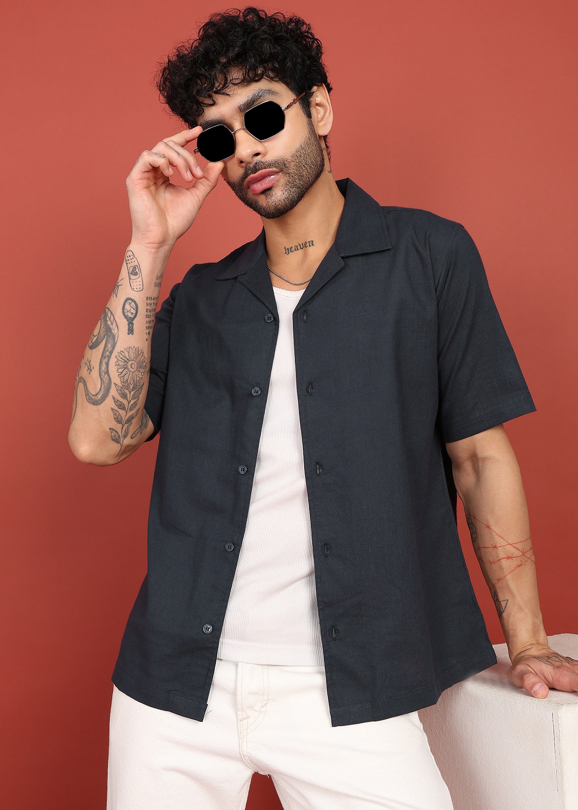 Fabmade Midnight Black Cuban Collar Shirt