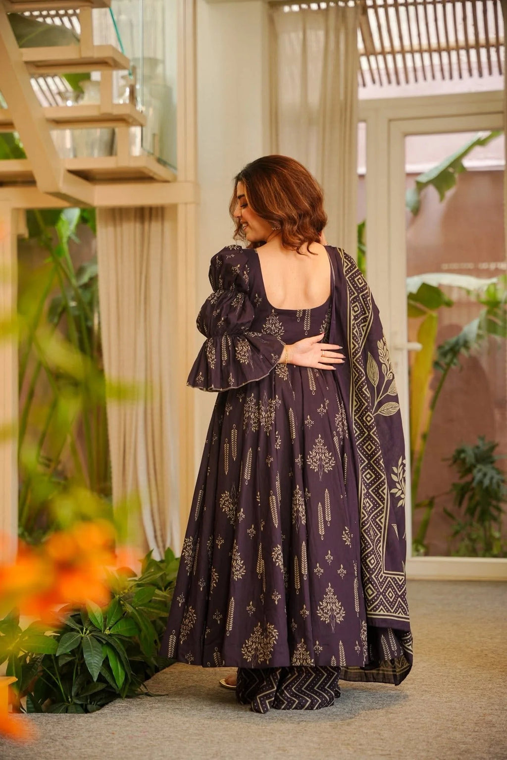 Yash Enterprise Navy Blue Digital Print Muslin Party Wear Sharara Suit Set