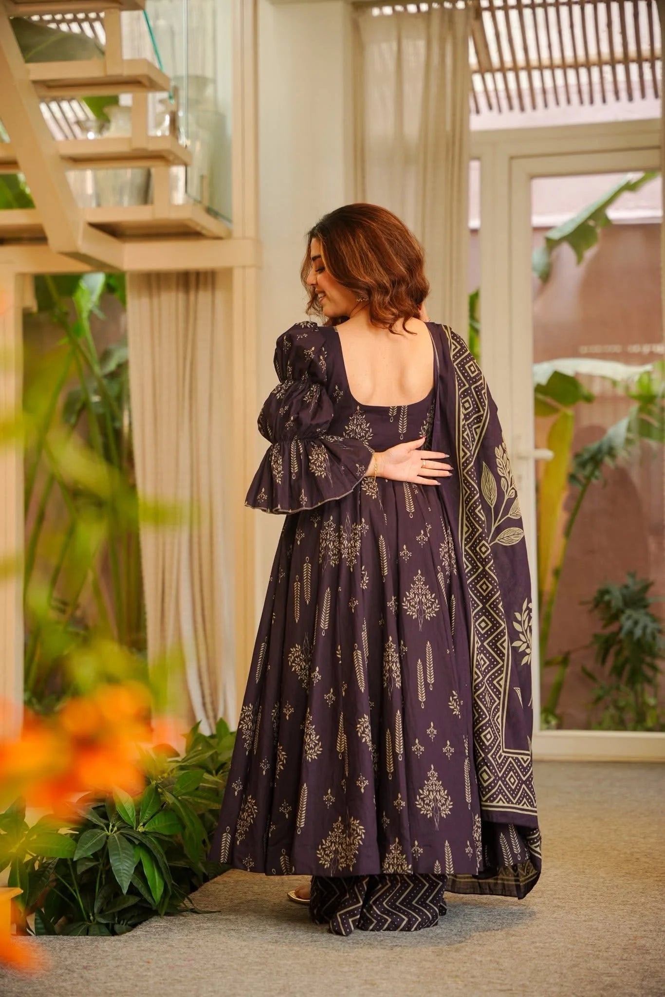 Yash Enterprise Navy Blue Digital Print Muslin Party Wear Sharara Suit Set