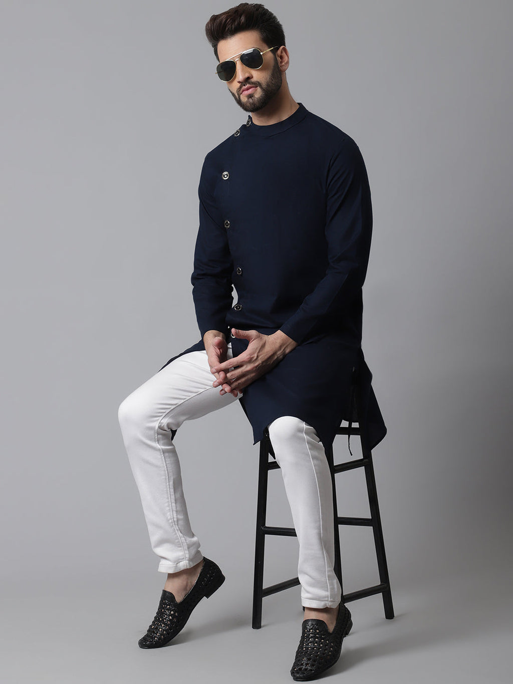 Indian Clothing Even Apparels Blue Sherwani Kurta With Asymetrical Cut