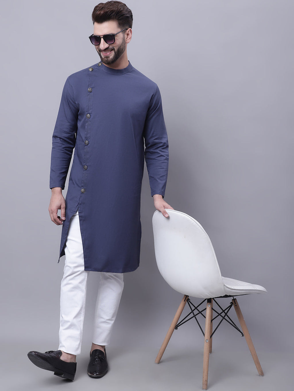 Even Apparels Grey Sherwani Kurta With Asymetrical Cut