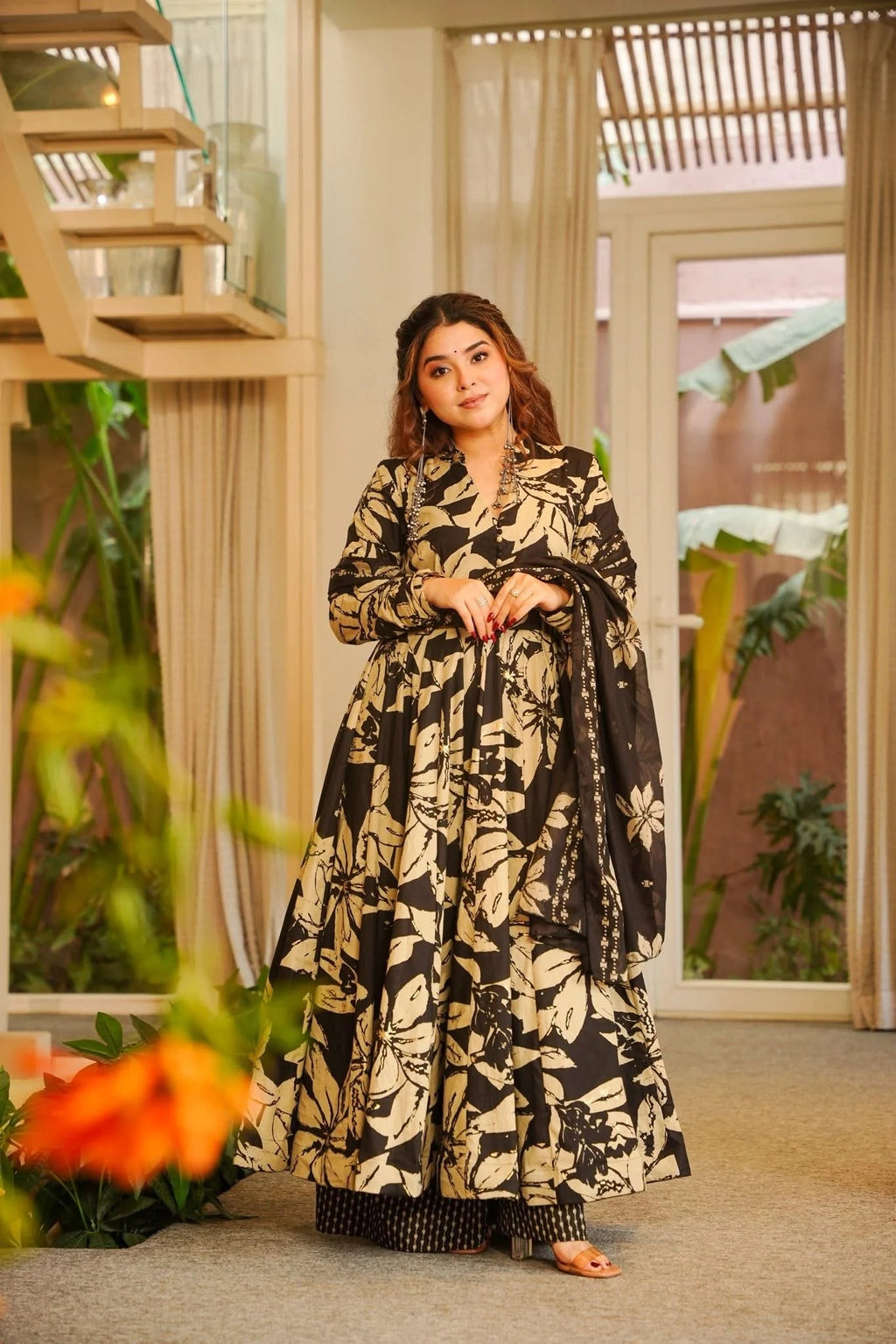 Yash Enterprise Black Muslin Cotton Silk Party Wear Embroidery Suit Set