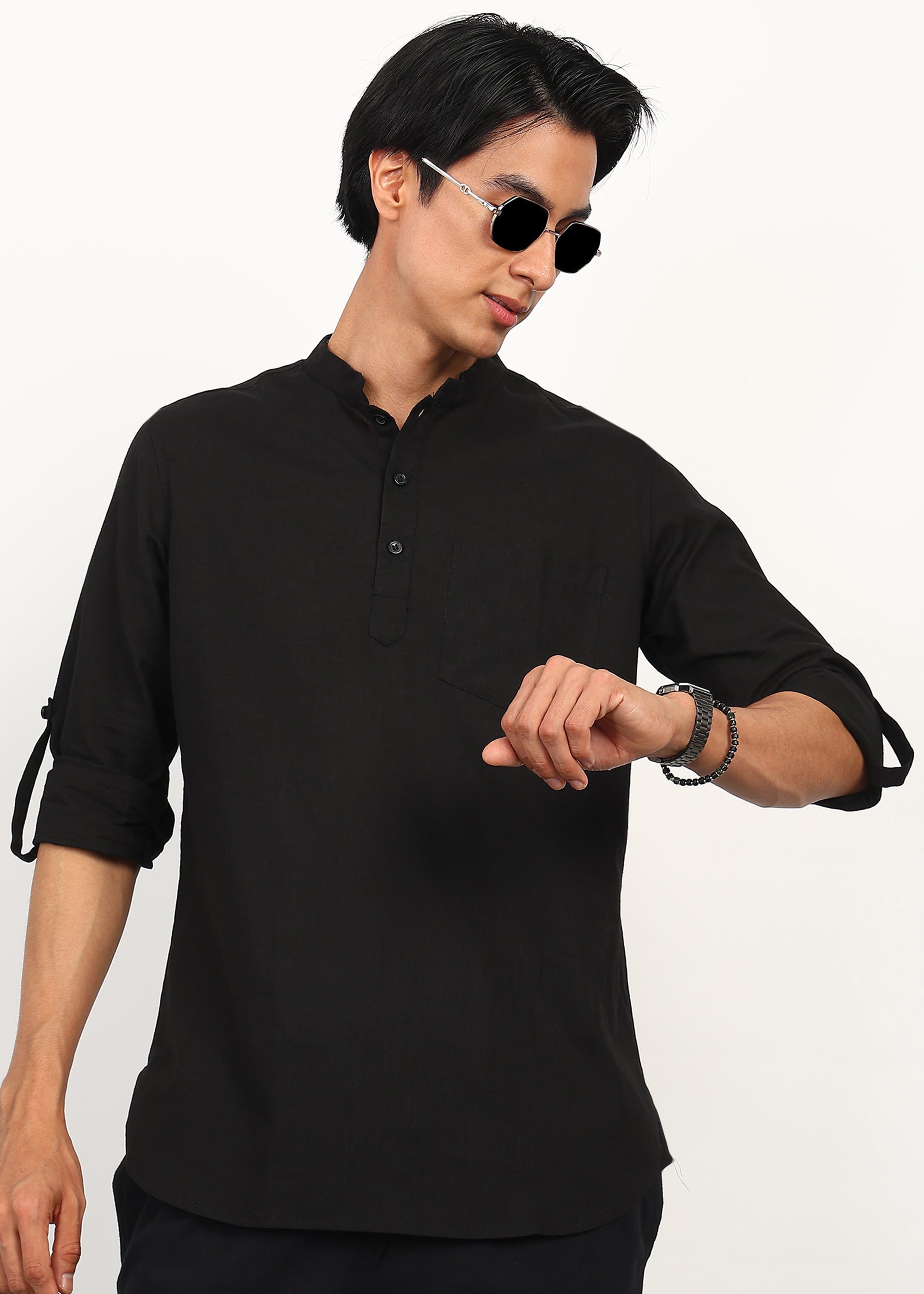 Fabmade Noir Linen Kurta Set