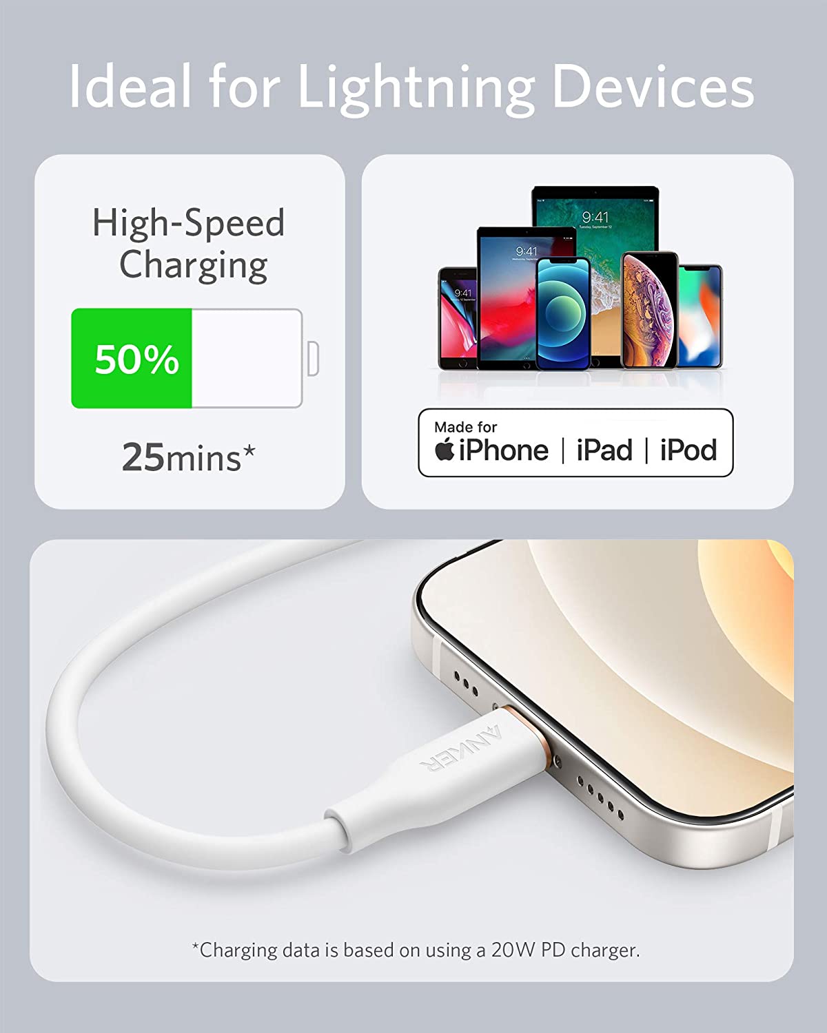Anker 641 USB-C to Lightning Cable (Flow, 3 ft Silicone)