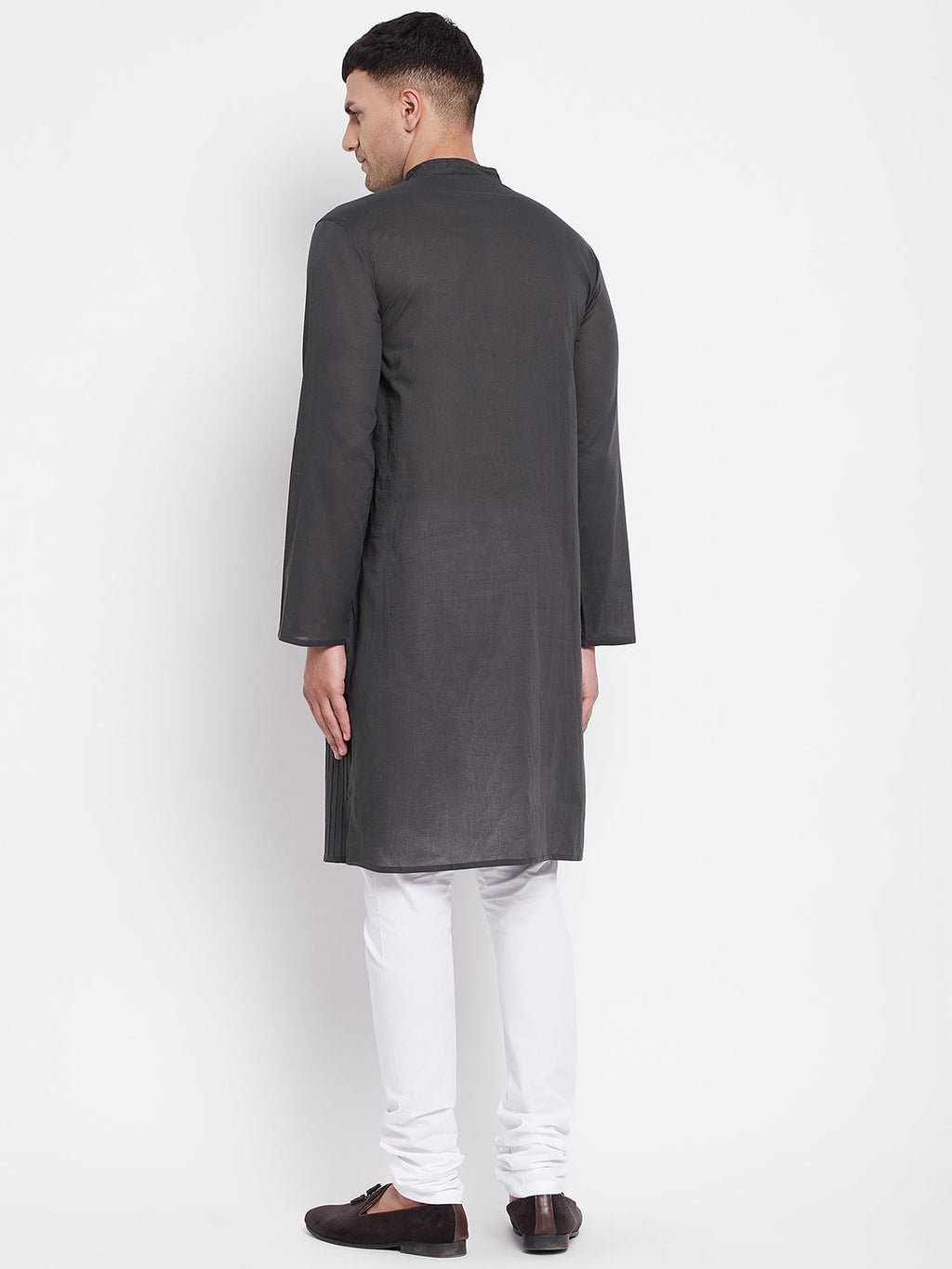 Even Apparels Grey Pure Cotton Kurta With Band Collar