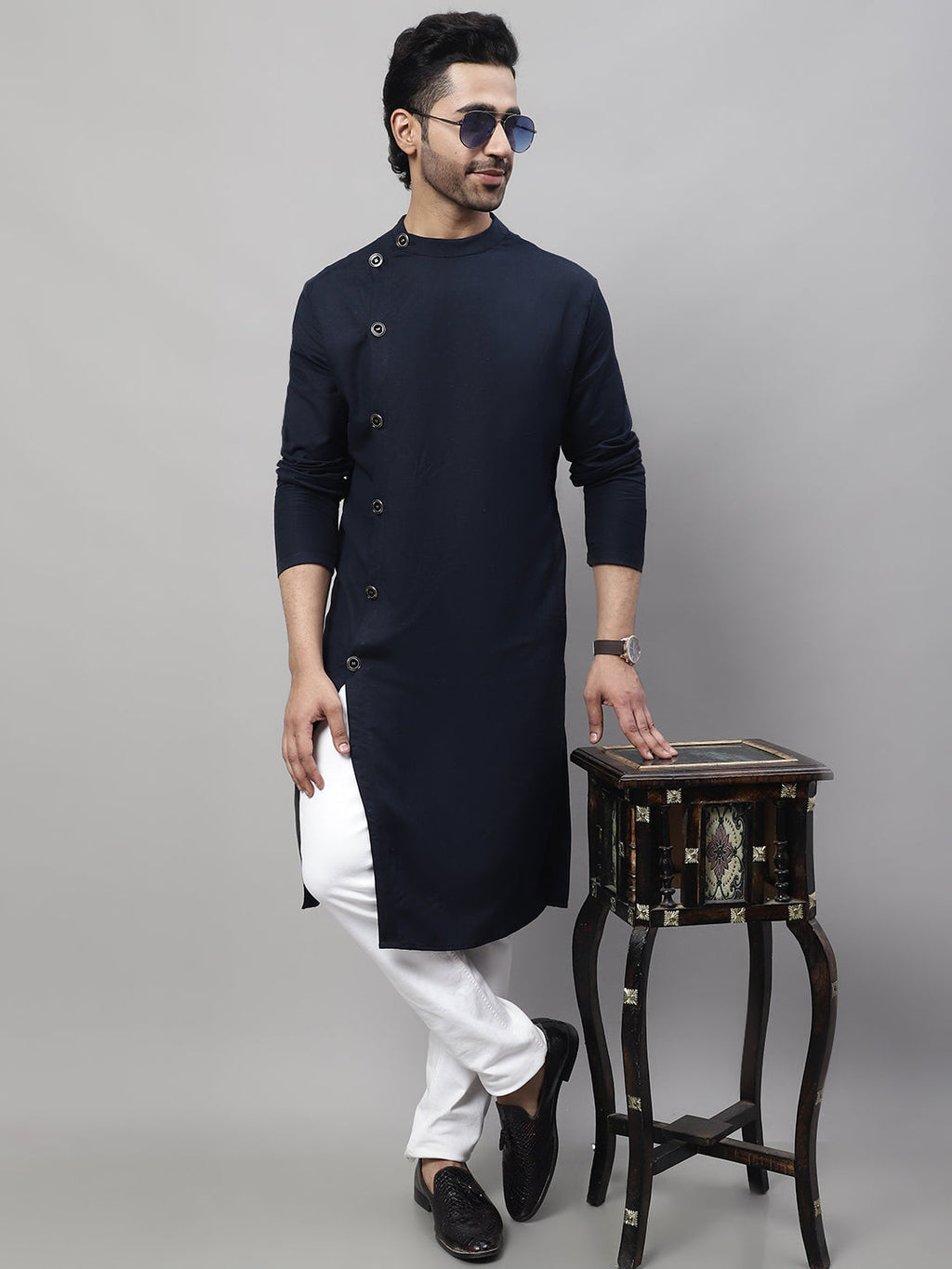 Even Apparels Blue Sherwani Kurta With Asymetrical Cut