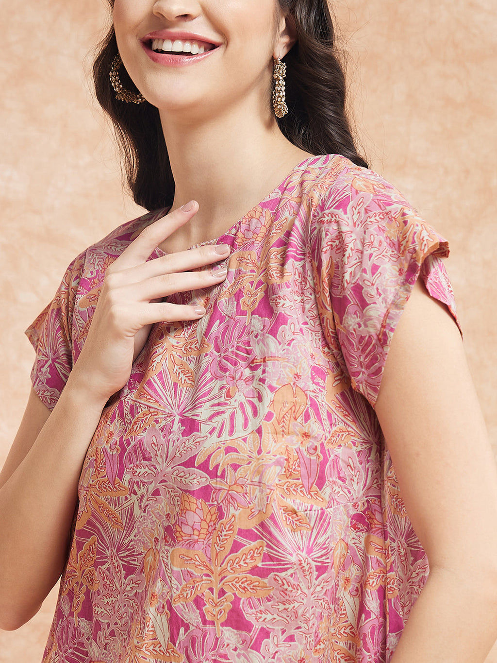 InWeave Women's Pink Coral Floral Print A Line Dress