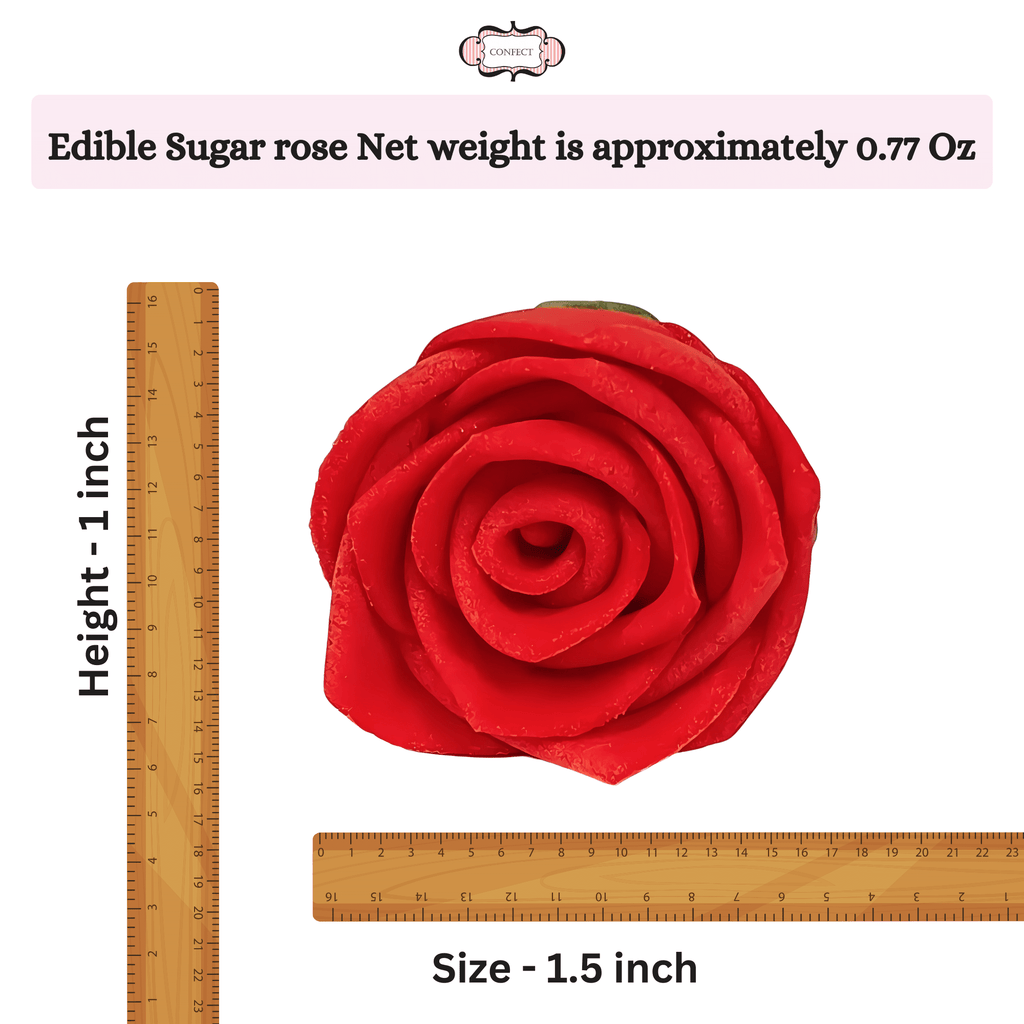 Confect Edible Sugar Roses Cake Toppers - Pack of 12 (03)
