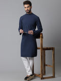 Even Apparels Blue Solid Kurta With Band Collar