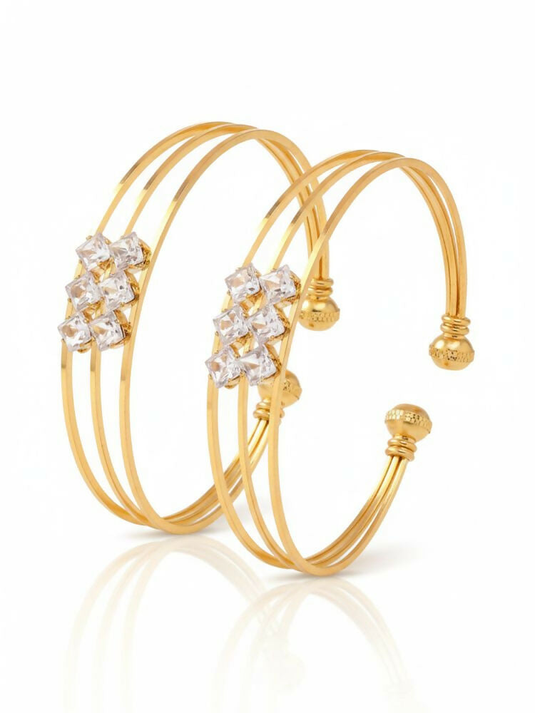 NVR Women Set of 2 Gold Plated CZ Stone Adjustable Bangle