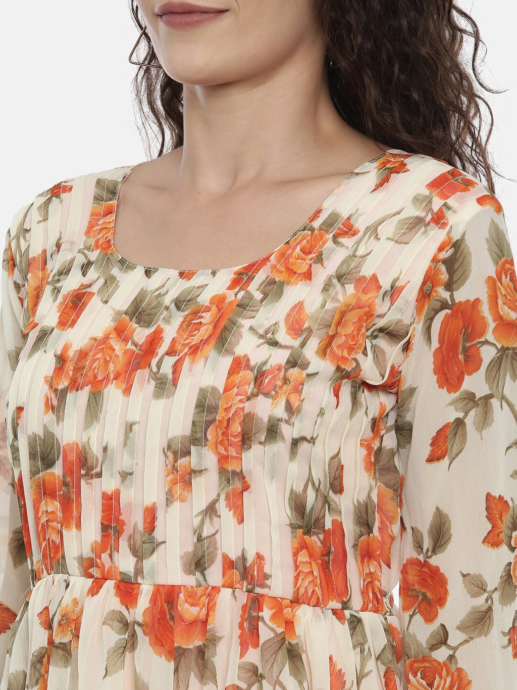 Souchii Cream-Coloured Printed A-Line Dress