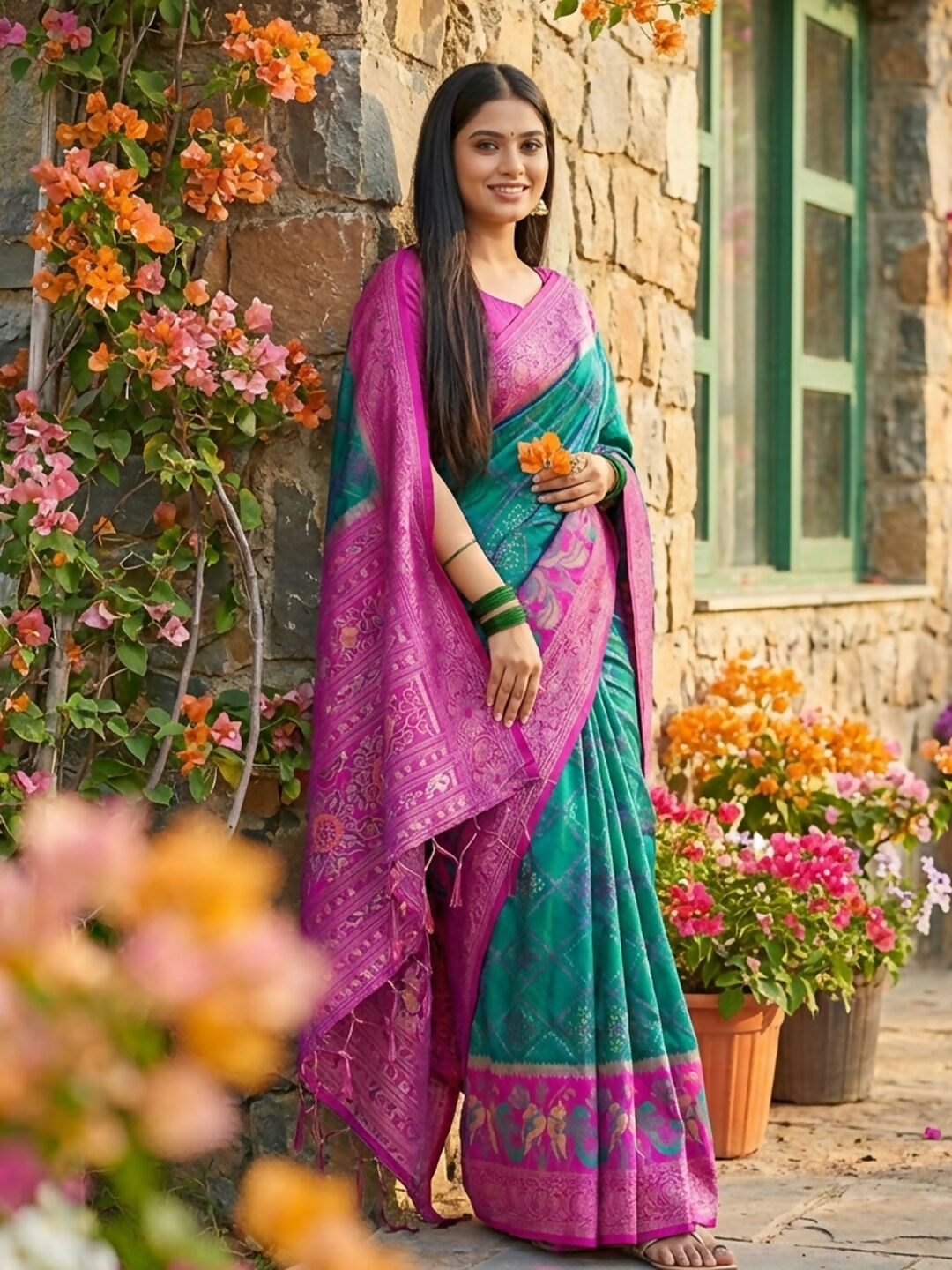 Shree Shyam Fashion Sky Blue Pochampally Silk Saree
