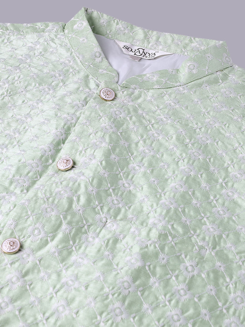 Sojanya Plus Plus Size Embroidered Pure Cotton Kurta With Pyjamas & Nehru Jacket