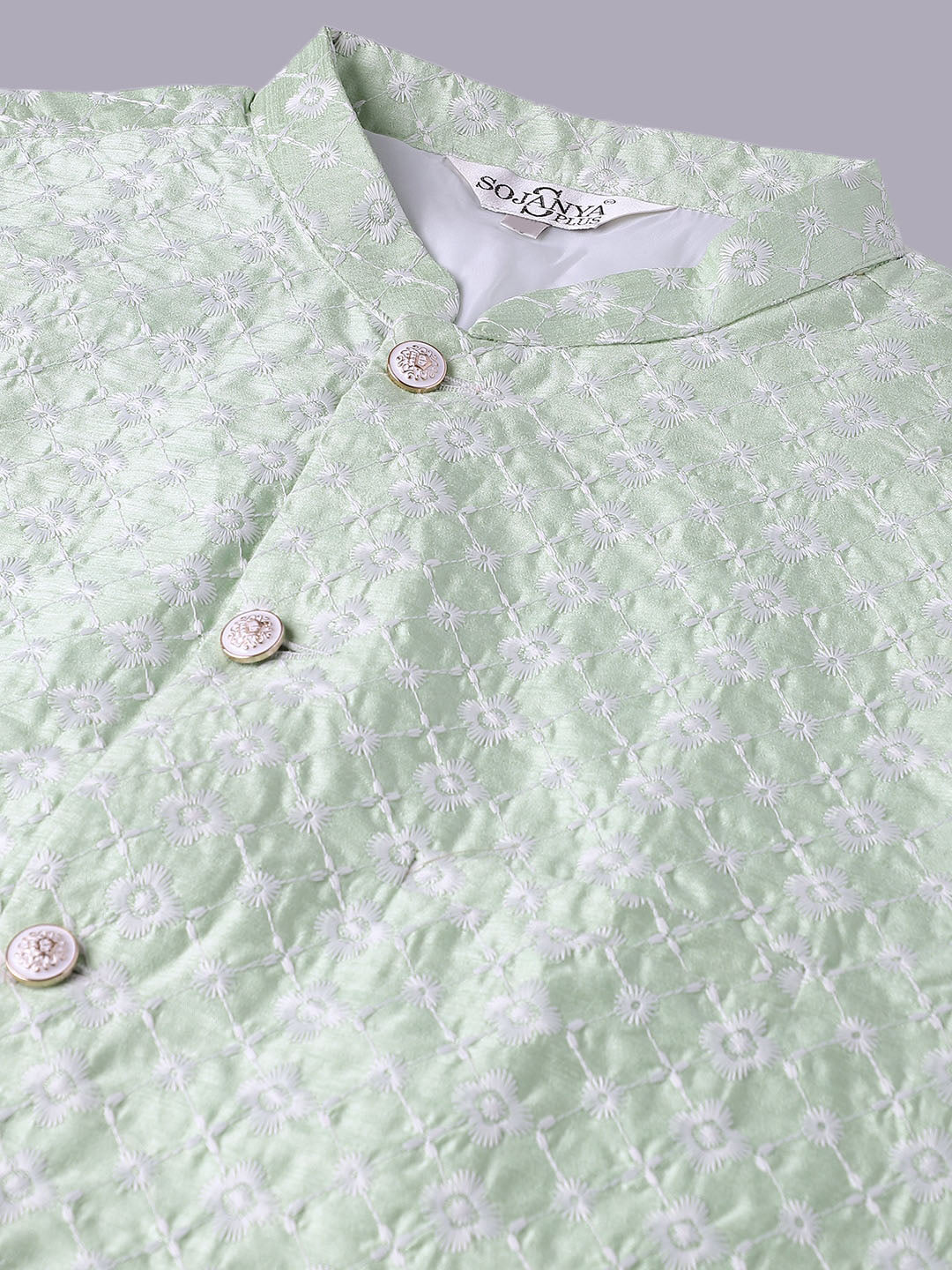 Sojanya Plus Plus Size Embroidered Pure Cotton Kurta With Pyjamas & Nehru Jacket
