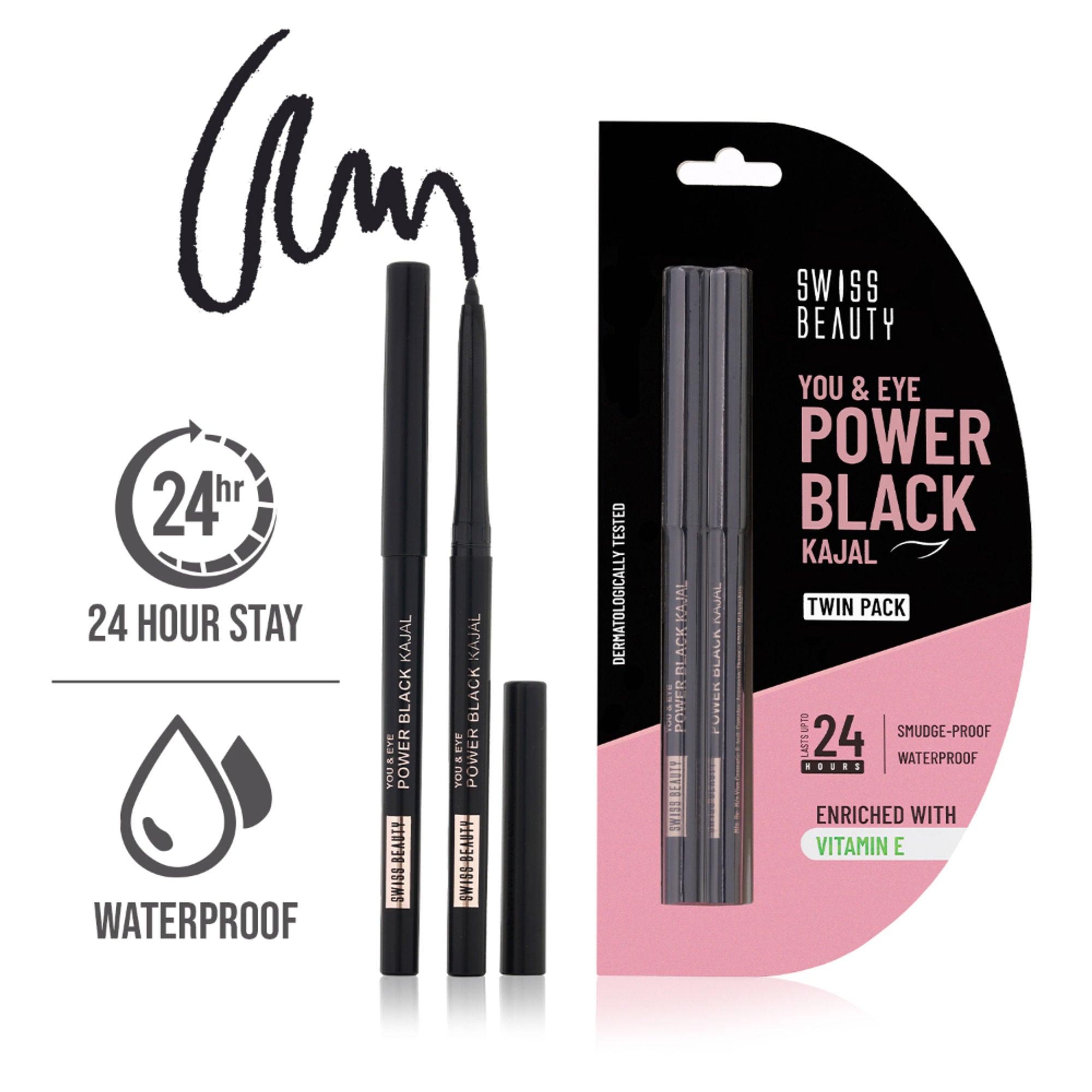 Swiss Beauty You & Eye Power Black Kajal - Pack Of 2