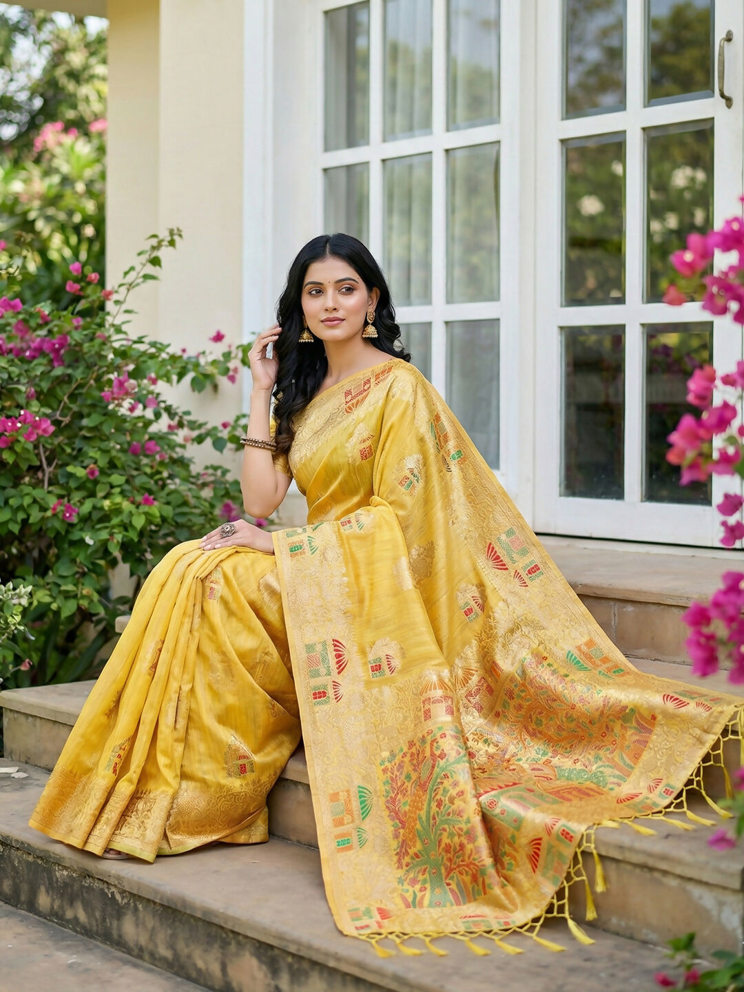 Shree Shyam Fashion Yellow Linen Cotton Saree