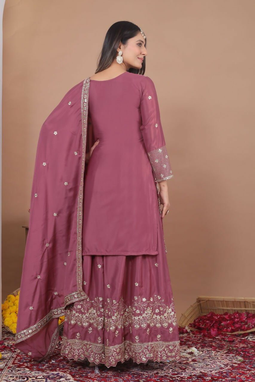 Teeya Creation Dark Onion Color Natural Crepe Silk Wedding Wear Trending Salwar Suit