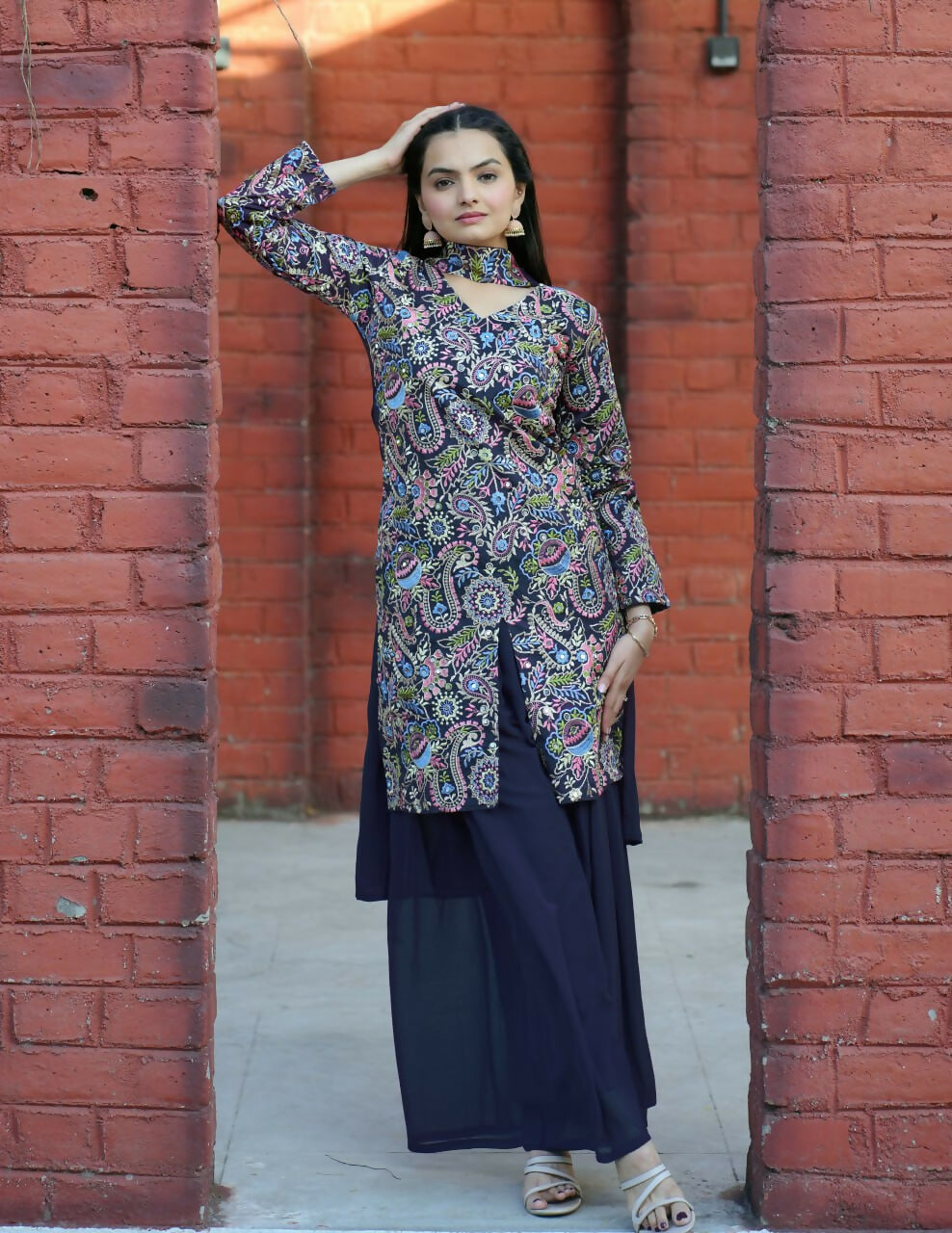 Joban Fashion Blue Silk Embroidered Sharara Set