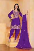 Teeya Creation Purple Color Chinon Silk Party Wear Punjabi Dhoti Suit
