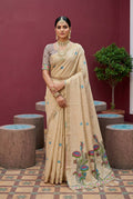 Vastranavya Cream Muga Cotton Meenakari & Azarakh Pallu Saree with Contrast Blouse