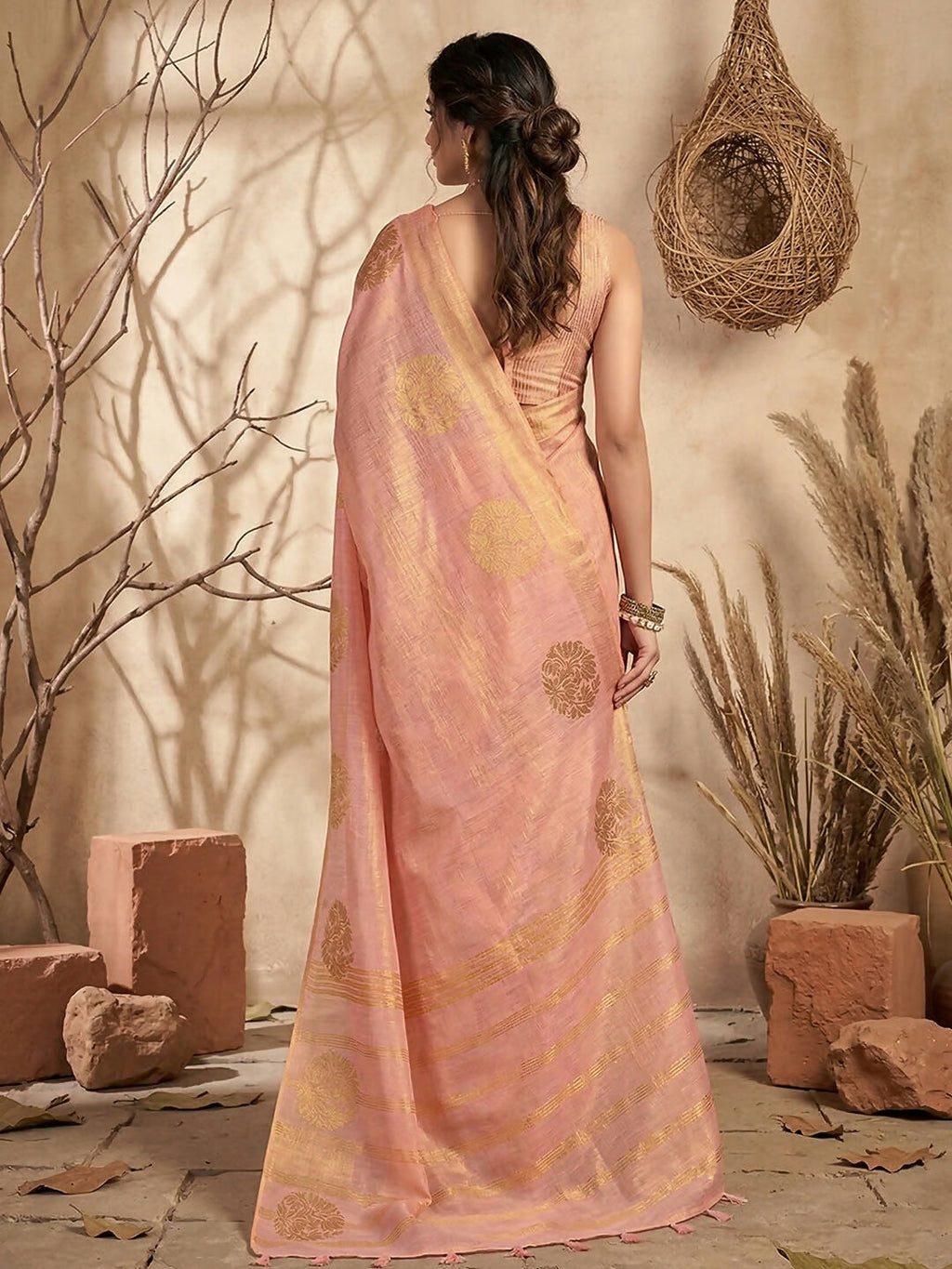 Shree Shyam Fashion Pink Tissue Silk Saree