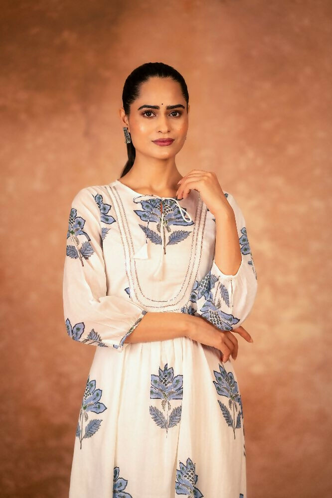 Joban Fashion Blue Floral Hand Block Printed Cotton Kurta Pant Set