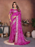 Aastha Fashion Magenta Pure Dola Silk Handmade Original Bandhej Saree