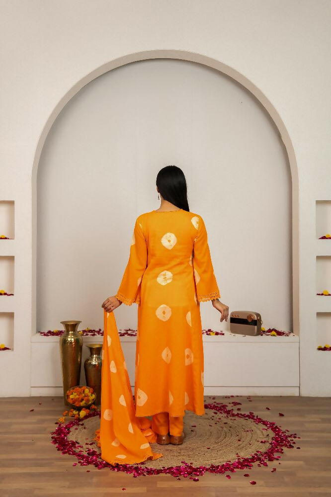 Joban Fashion Orange Tie & Dye Cotton Suit Set