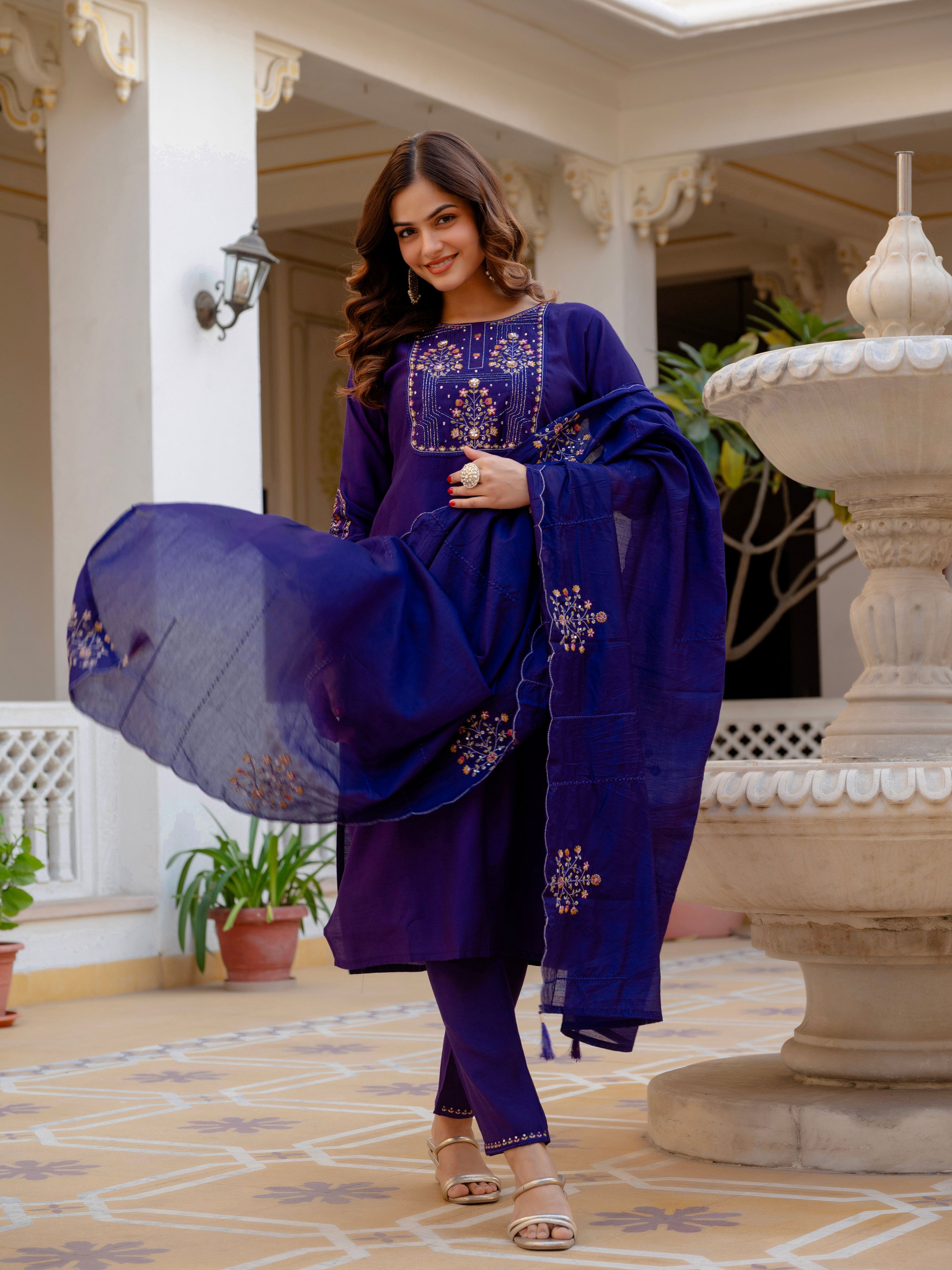 Pramukh Fab Violet Color Viscose Mango Silk Kurta Set