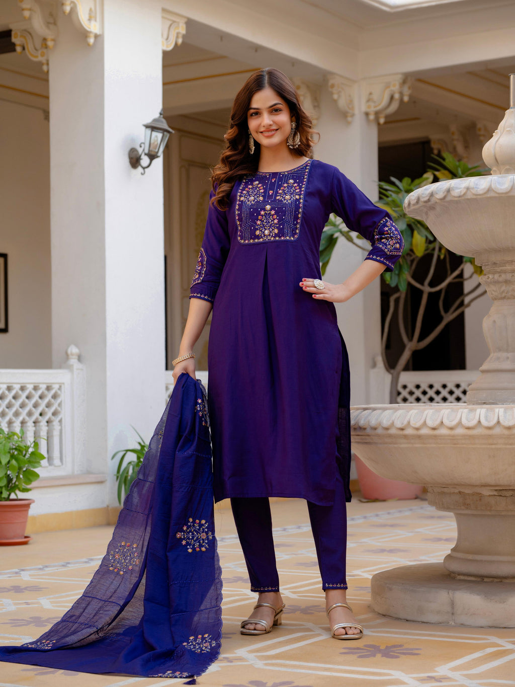Pramukh Fab Violet Color Viscose Mango Silk Kurta Set