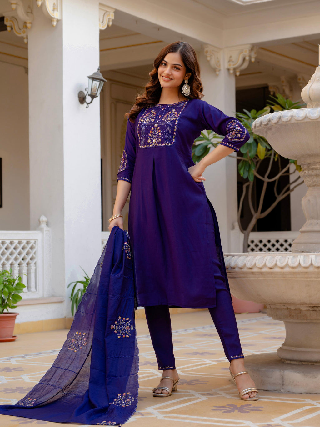 Pramukh Fab Violet Color Viscose Mango Silk Kurta Set