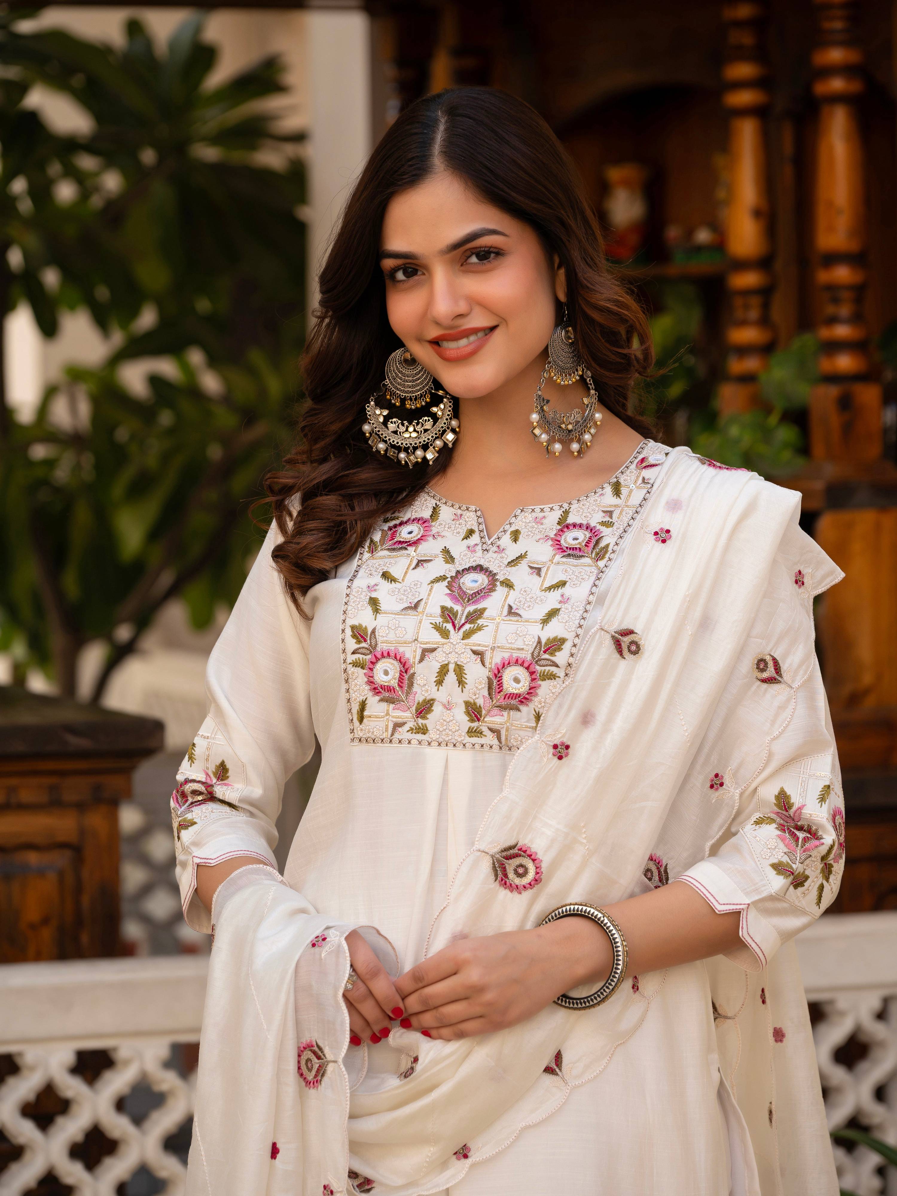 Pramukh Fab White Color Viscose Mango Silk Kurta Set