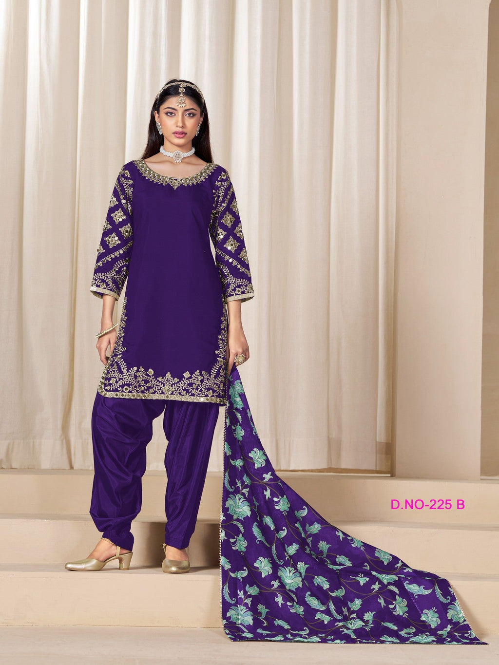 Anaita Purple Premium Embroidered Roman Silk Salwar Suit