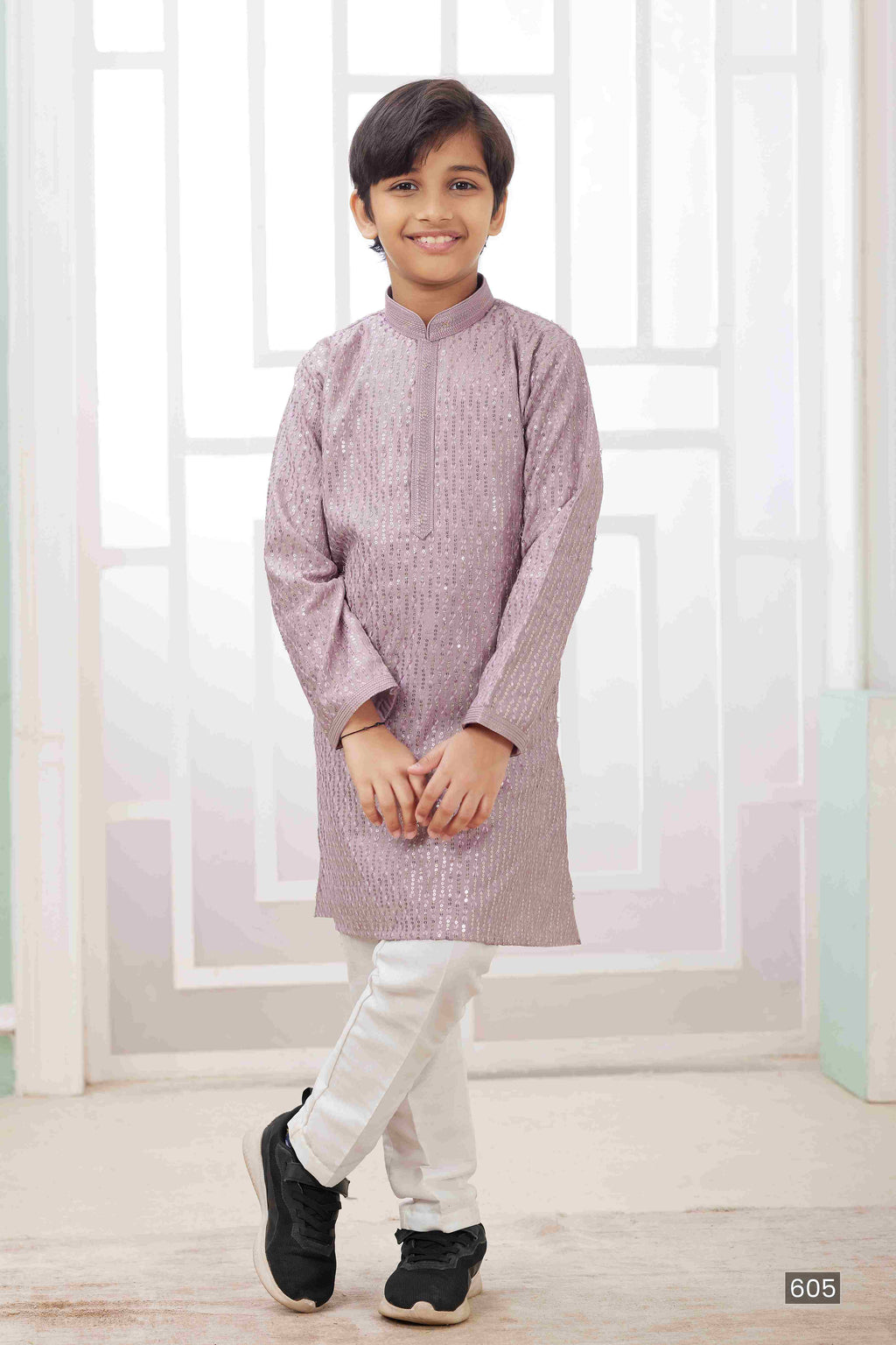 Raivat Ethnic Art Silk Embroidery Work Kids Kurta Pajama In Lilac Colour