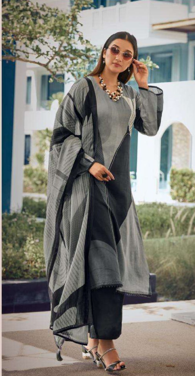 Pramukh Fab Grey Color Rayon Kurta Set