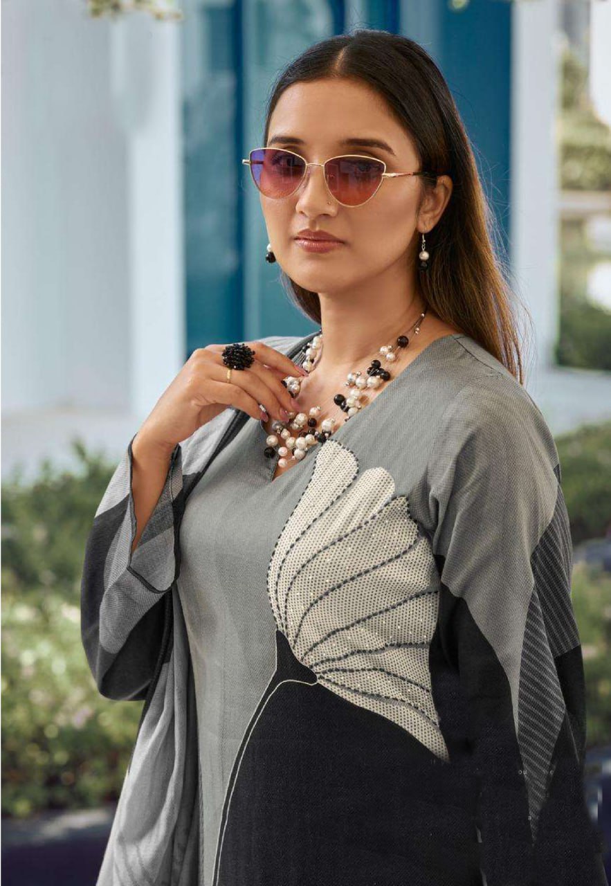 Pramukh Fab Grey Color Rayon Kurta Set