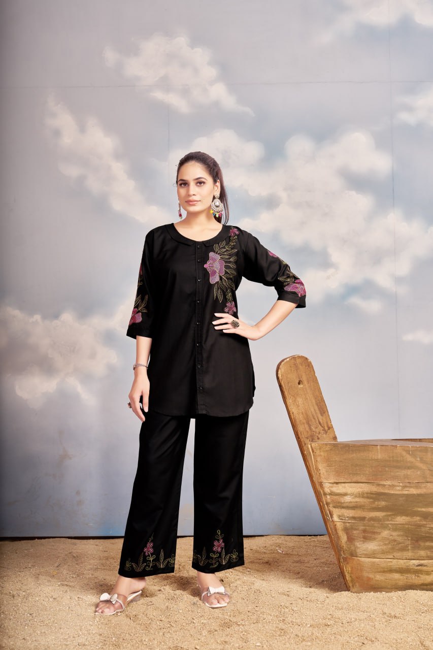 Pramukh Fab Black Color Rayon Co-ords Set