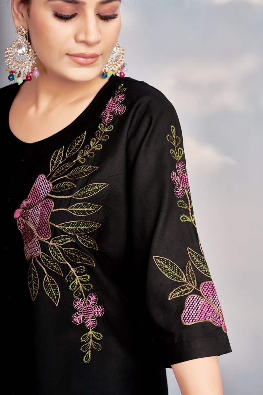 Pramukh Fab Black Color Rayon Co-ords Set